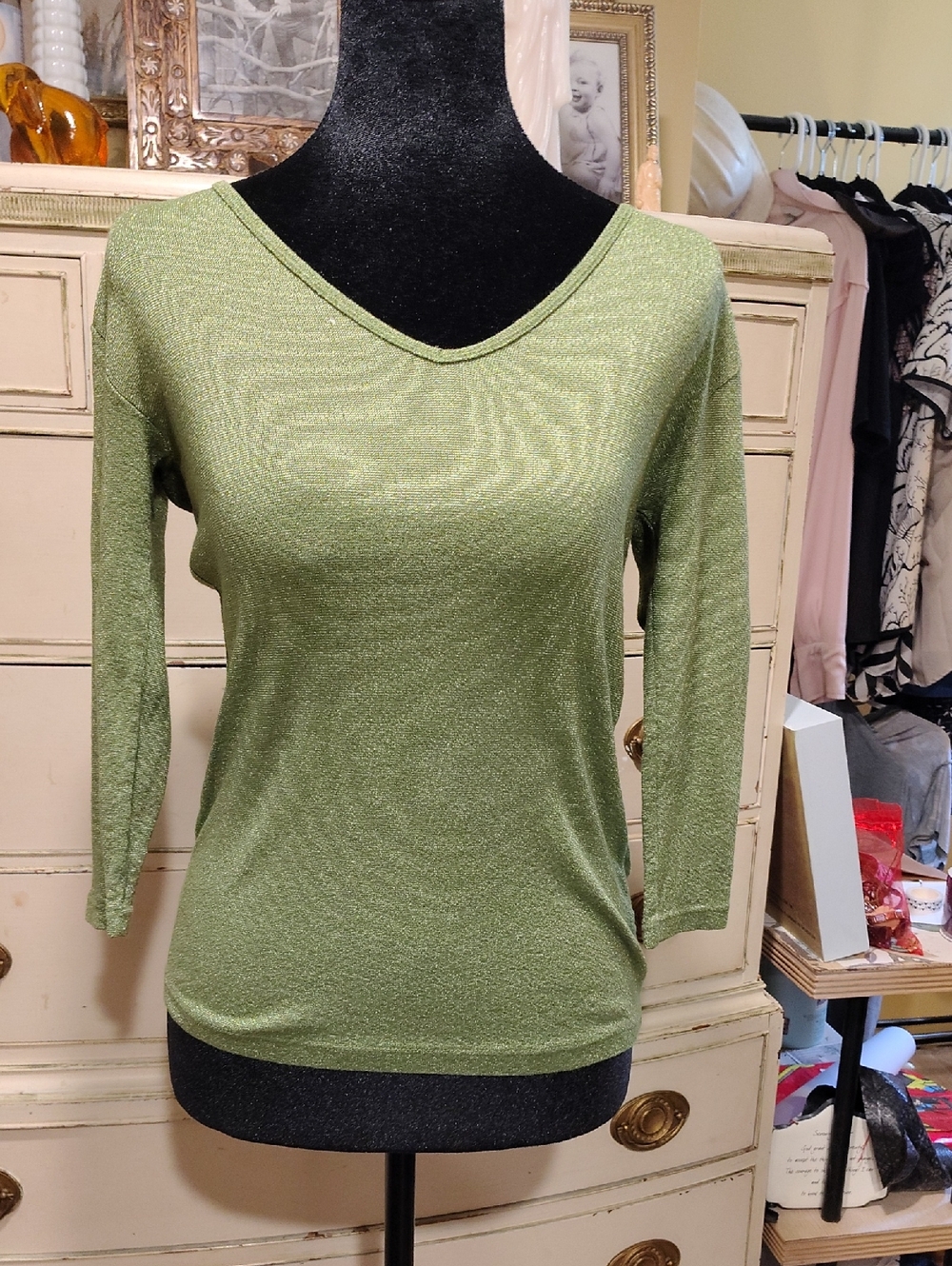 MINT vintage 80s Michael Stars Olive Green Metallic Knit Top